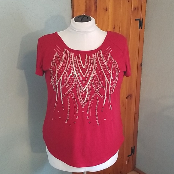 Maurices Tops - Red and Gold Squined Top